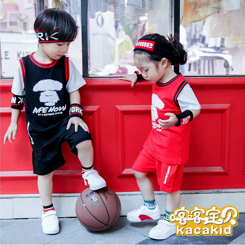 

Summer Childrenswear Men And Women Baby Sports Clothing Cotton Basketball Clothes Suit Outdoor Casual Two-Piece Set