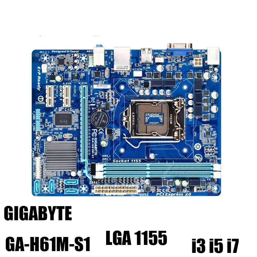 

GIGABYTE GA-H61M-S1 Desktop Motherboard H61 Socket LGA 1155 i3 i5 i7 DDR3 16G uATX UEFI BIOS Original H61M-DS1 Used Mainboard