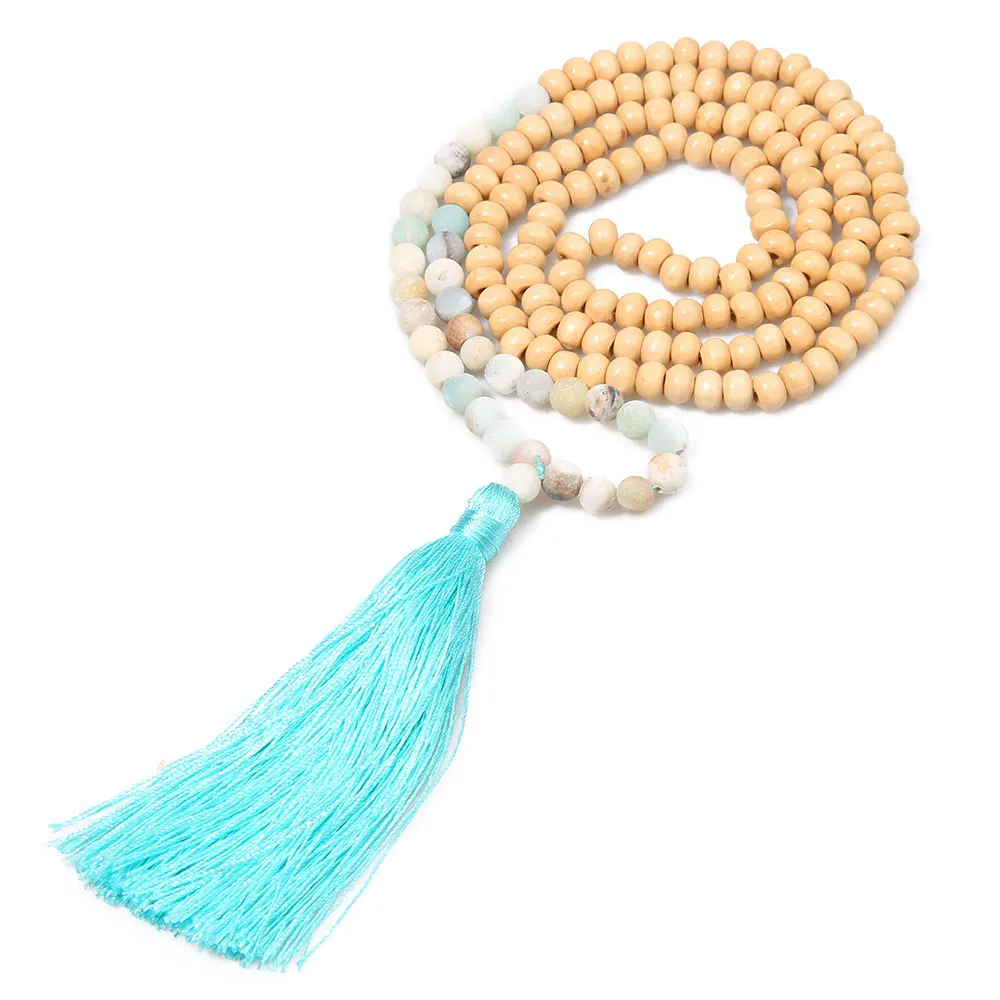 Boho 8 мм деревянные бусы бисерное ожерелье богемные длинные кисточки Подвески ожерелье s для женщин йога медитация Исцеление ювелирные изделия Bijoux