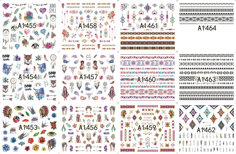 12 шт цветы наклейки для ногтей Водные Наклейки для ногтей 25X16 см Цветочные наклейки для ногтей-дизайны для ногтей татуировки гвоздь обертывания - Цвет: A1453-1464