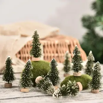 

12Pcs Small DIY Christmas Tree Fake Pine Tree Mini Sisal Bottle Brush Christmas Tree Santa Snow Frost Village House Decoration