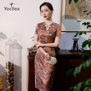 

Cheongsam Female 2020 Summer Dress short sleeve Low collar middle-aged and old mothers' elegant fashion Chinese dress Qipao