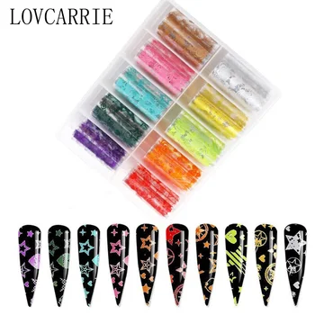 

10 Roll/Set Star Nail Stickers Wraps Decal Gold Holographic Maple leaf Fall 3D French Sticker Transfer Foil Nail Art Supplies