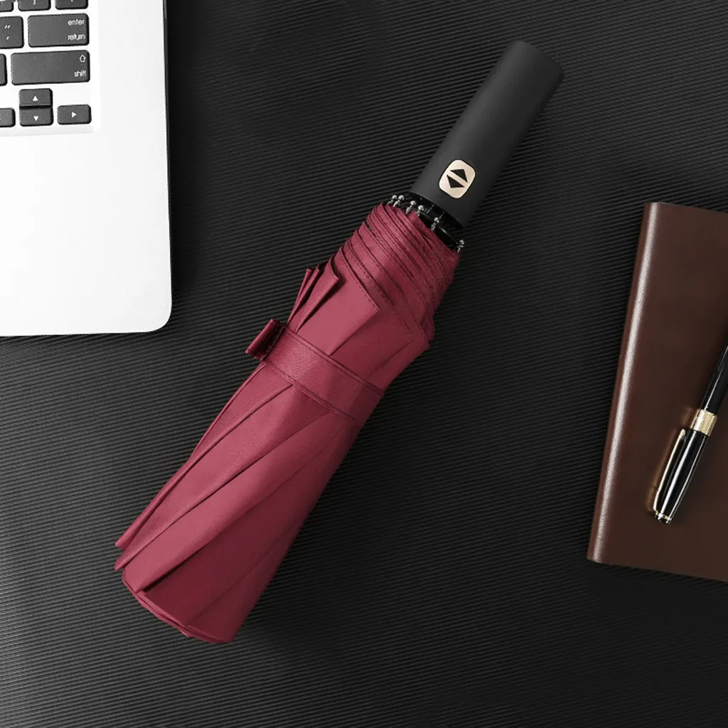 New Automatic Folding Business Umbrella Gold Handle Tri-Fold Umbrella