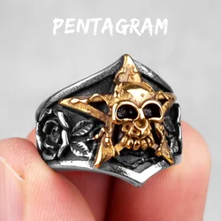 Men's Gothic Stainless Steel Skull Ring - Punk Hip Hop Jewelry Gift - 8 (Pentagram)