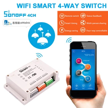 

Sonoff 4CH/4CH PROR3 ITEAD 4 Channel Din Rail Mounting Switch eWelink APP Wireless WiFI Switch Work With Alexa Google Home IFTTT