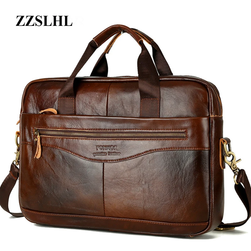 New Retro Men's Bag High Quality Cow Leather Business Briefcase Casual Large Shoulder 14-inch Tote Handbag Male Bolsa |