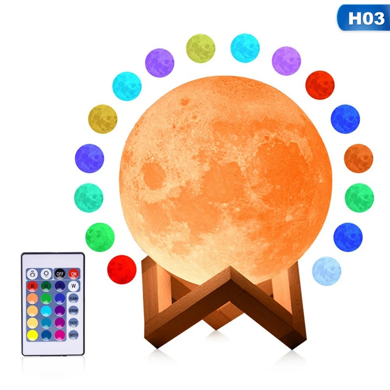 Creative Valentine's Day Birthday Gifts New 3D Print Moon Lamp 16 Colors Change LED Moon Night Light Home Decor Creative Gift - Цвет: H03