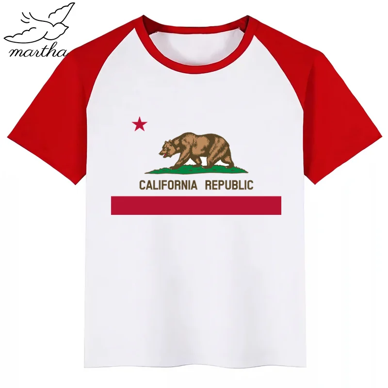 Футболка в винтажном стиле с забавным принтом из мультфильма «California», детские летние топы с круглым вырезом, футболка для мальчиков и девочек