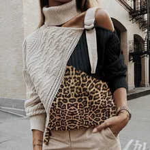 #Special Offers Women Sweater Leopard Patchwork Turtleneck Sexy Off Shoulder Color Block Knitted Sweaters Batwing Long Sleeve Pullover Tops #Special Offers Women Sweater Leopard Patchwork Turtleneck Sexy Off Shoulder Color Block Knitted Sweaters Batwing Long Sleeve Pullover Tops