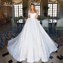 Ashley Carol сексуальное роскошное мягкое атласное свадебное платье с вырезом лодочкой Элегантное свадебное платье невесты с коротким рукавом винтажные свадебные платья принцессы