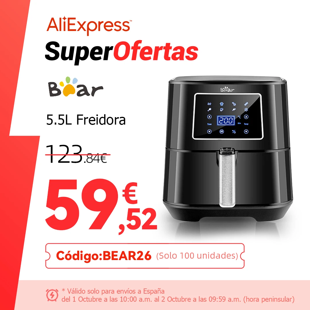 Bear-freidora de aire sin aceite de 5.5L, horno sin aceite, con pantalla táctil inteligente, 360 °, para barbacoa, patatas fritas - Top 100 hogar y jardín