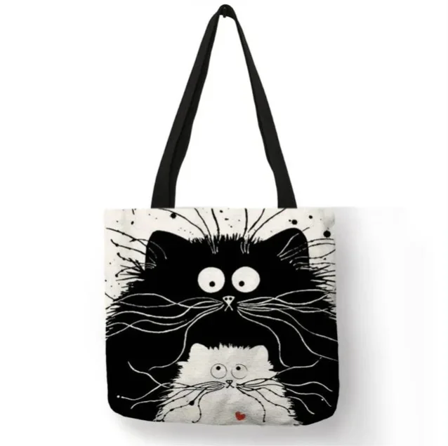 41 Styles Customize Oil Painting Cat Womens Designer Shoulder Bag Linen Reusable Shopping Bags For Women Casual Tote Bags Ladies