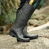 Simple Plus Size Men's Adult High-barreled Leather Boots Waterproof Non-slip Rubber Soft Sole Solid Color Knee-length Rain Boots ► Photo 1/6