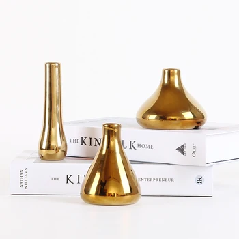 

Golden Art Ceramic Small Vase Decoration American Living Room Bookcase Dining Table Flower Arrangement Container Home Decoration