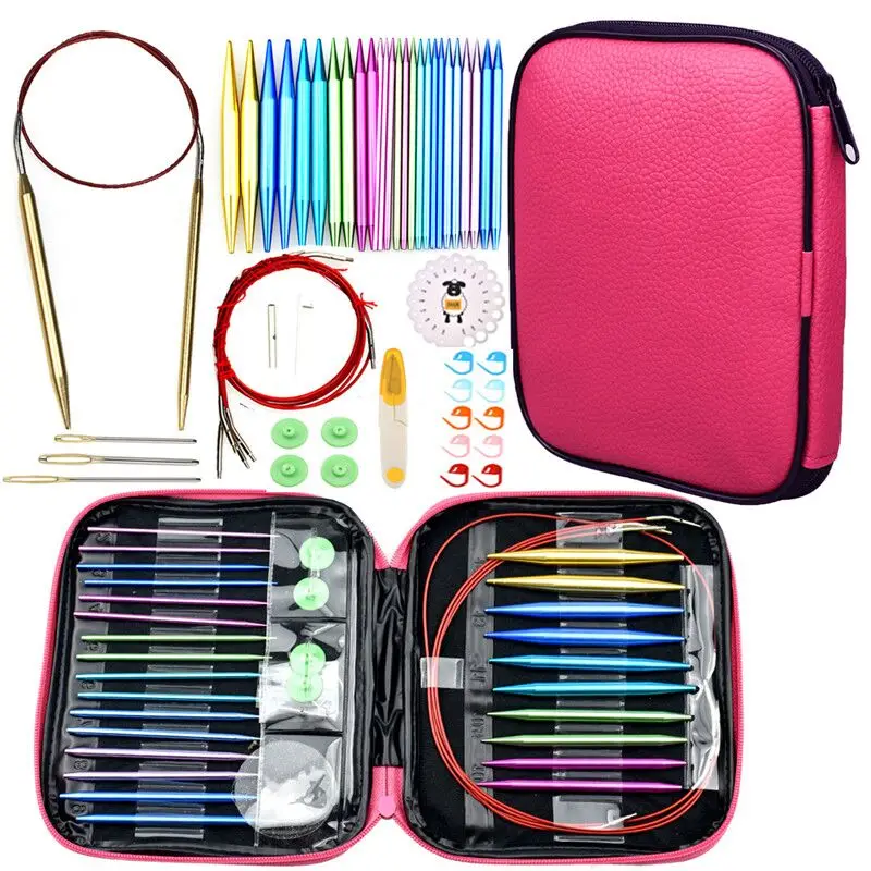 KOKNIT Aluminum Circular Knitting Needles Set 26pc Interchangeable Crochet Needles with Case for Any Crochet Patterns & Yarns CK 