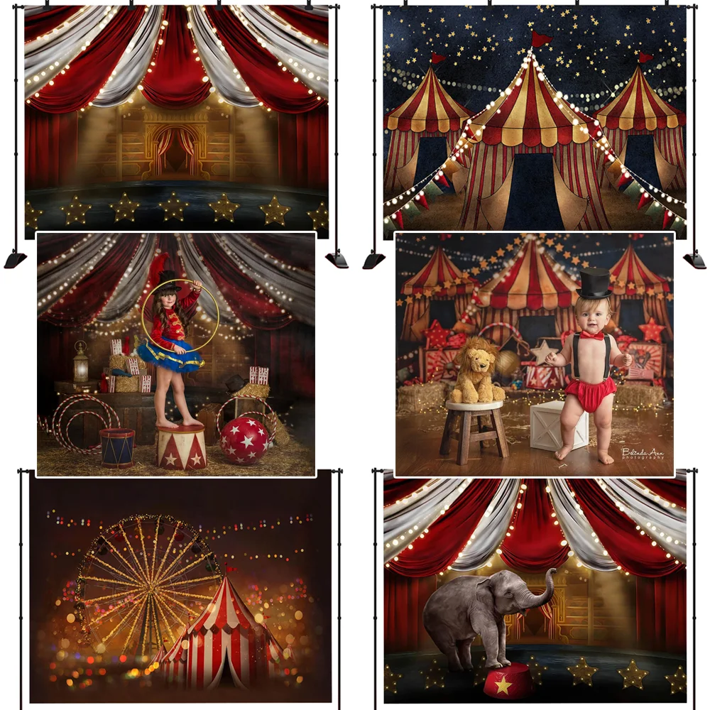 Arrière-plan d'anniversaire de cirque, bienvenue sur le fond de rideau  rouge de carnaval pour les décorations de ballons colorés de stand Photo  pour enfants - AliExpress