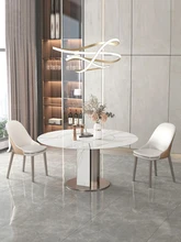  Mild Luxury Rock Slab Round Table With Turntable Modern Minimalist Italian Household Small Apartment Kitchen Table And Chair Set 