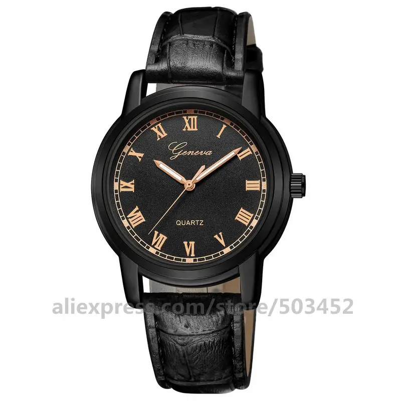 black black rose 100 шт./лот, модные часы Geneva 671, кожаные спортивные часы для мужчин, высокое качество, простые наручные часы,, повседневные часы - Color: black black rose