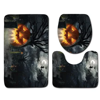

3Pcs/set Halloween Bathroom Mat Set Anti-Slip Kitchen Bath Mat Carpet Bathroom Toliet Rug Washable Mat