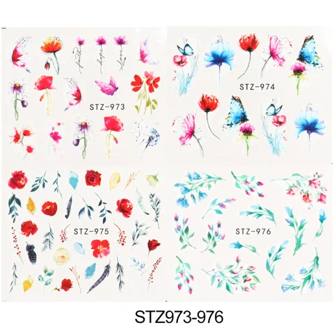 Leaf Vine Stickers For Nails Fashion Purple Flowers Water Sliders Butterfly Geometry Nail Art Decals Set LASTZ888-STZ891