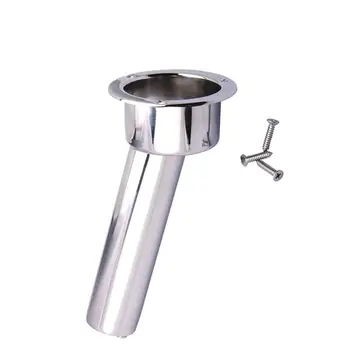 

Marine Boat Stainless Steel 15 Degree Fishing Rod Holder & Cup Holder Open Round Top