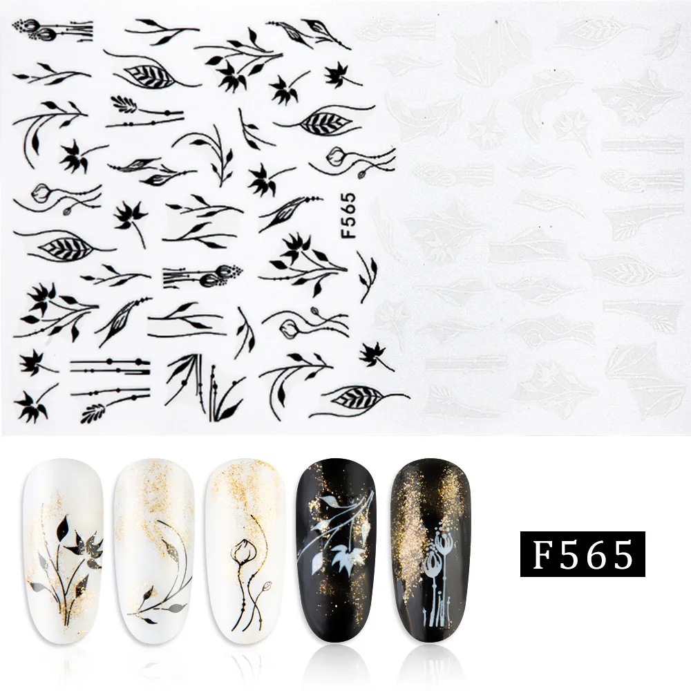 1 шт 3D наклейки на ногти цветок Фламинго черная буква водная ползунок Лето переводные наклейки для ногтей Переводные декоративные наклейки - Цвет: F565