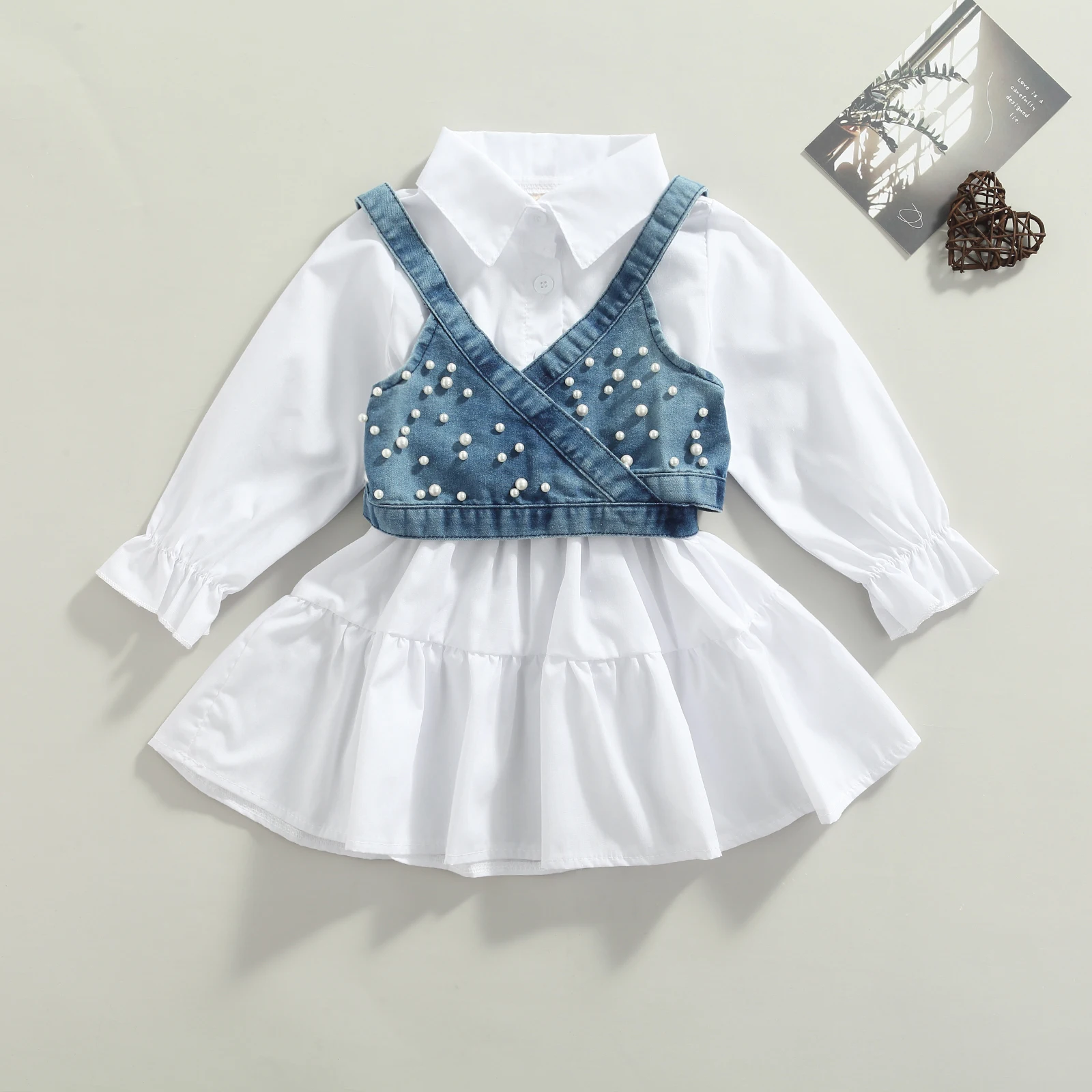 Toddler's Fashion Dress with Denim Vest 2