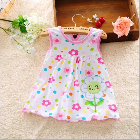 Летнее платье для маленьких девочек платье в горошек с цветами для малышей популярное летнее платье для малышей с вышивкой в виде животных платья по низкой цене - Цвет: A06