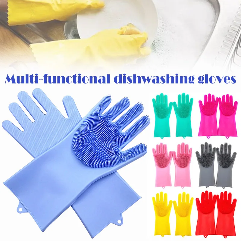 

Newly Magic Dishwashing Gloves Silicone Scrubber Non-slip Dishes Washing Kitchen Glove for Household Cleaning BF88