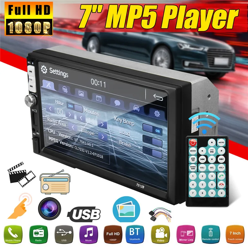 

2 Din 7 inch car radio player support bluetooth hands free car Autoradio Touch screen radio player Car Radio Player Mirror Link