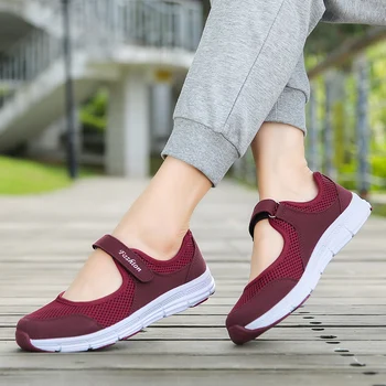 

2020Summer Breathable Women Sneakers Healthy Walking Mary Jane Shoes Sporty Mesh Sport Running Mother Gift Light Flats35-40 Size