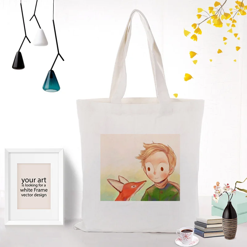 Холщовая Сумка-тоут, сумка Маленький принц, серийный принт, логотип, текст, ежедневное использование, сделай сам, экологическая многоразовая хозяйственная сумка, переработка
