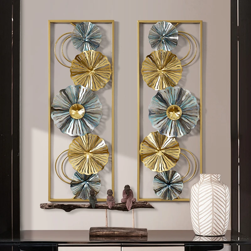 

New Chinese Luxury Wrought Iron Wall Hanging Pendant Home Livingroom Sofa Background Wall Mural Decoration Hotel 3D Wall Sticker