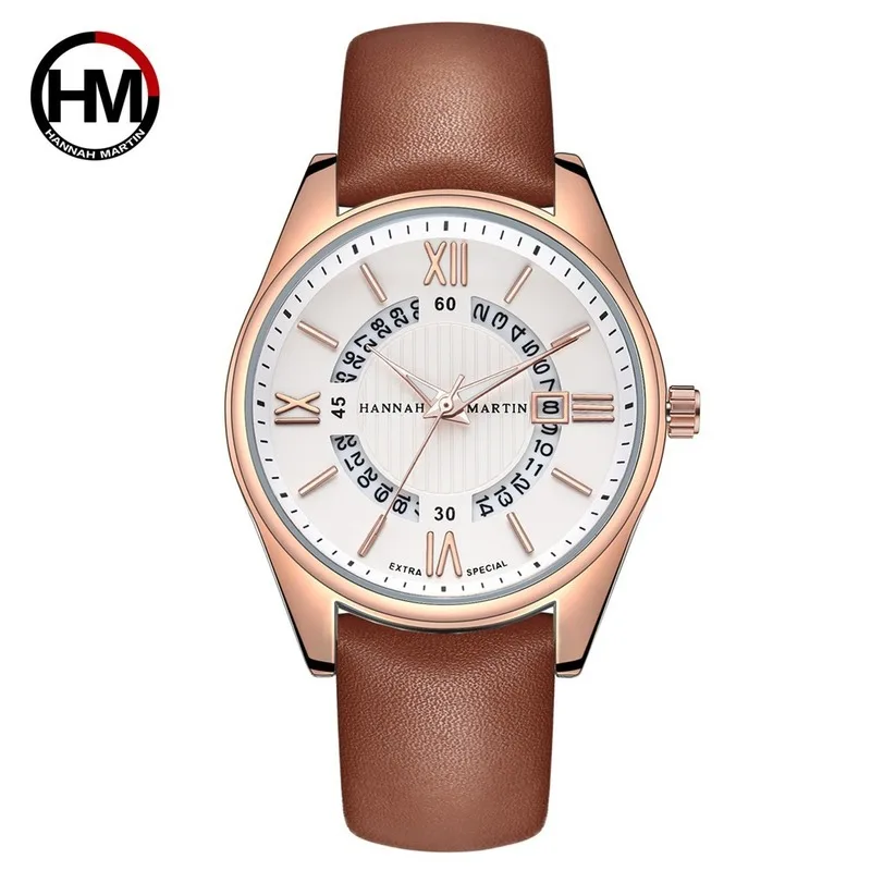 2019 Роскошные Брендовые мужские часы Hannah Martin с гальваническим покрытием из розового золота, модные часы с ремешком, водонепроницаемые часы