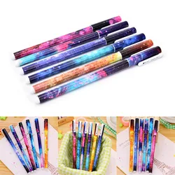 Bolígrafo de Gel con diseño de cielo estrellado para niños, bolígrafos de colores con estampado de flores y lunares para la escuela y la Oficina, regalo de papelería para escribir, 6 unids/lote