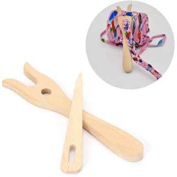 

2Pcs Wooden Knitting Fork + Big Eye Needle Set Wooden Fork Type Weaving Tool Knitting Fork Handmade Fork Type Braider