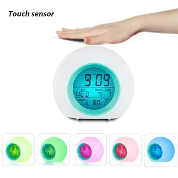 

LED alarm clock lamp digital clock thermometer 8 colors change lamp bedroom night light desk atmosphere lamp