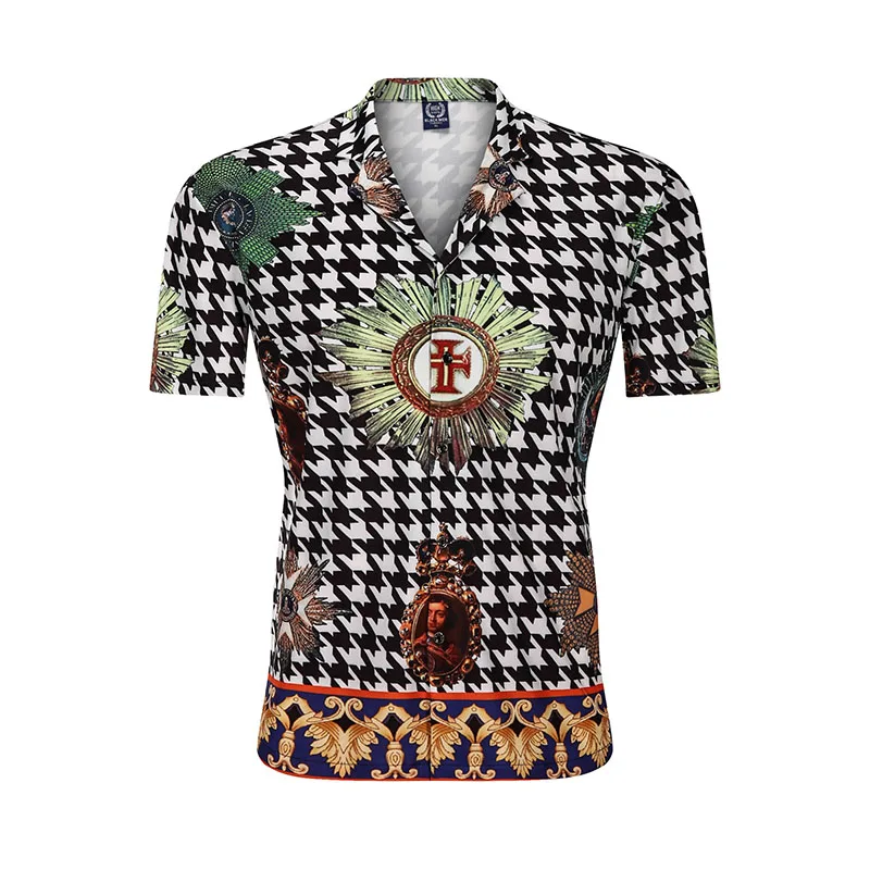 Short Slim Sleeve Casual Shirts Men'S 2021 Autumn Fashion Trend Comfortable V-Neck Single Breasted Print Outdoor Streetwear | Мужская