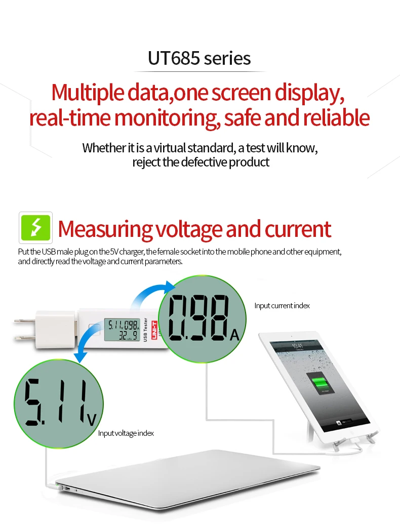 UNI-T UT658B USB тестер телефон компьютер зарядка Напряжение Ток энергии монитор ЖК-подсветка