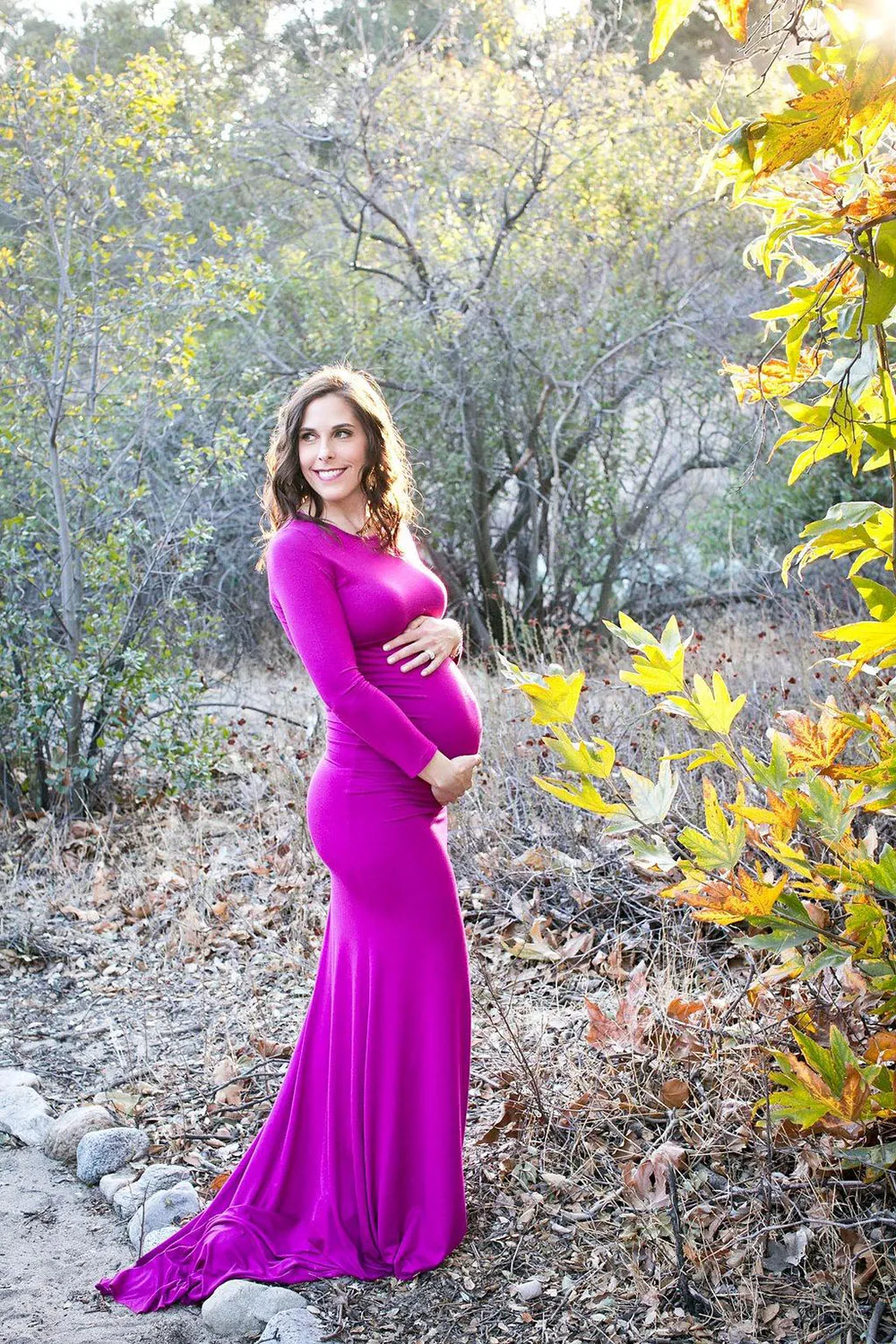 Long Sleeve Maxi Maternity Dress for Photo Shoot Elegant Fitted Gown Pregnancy Dress for Baby Shower Women Photography Prop 2020