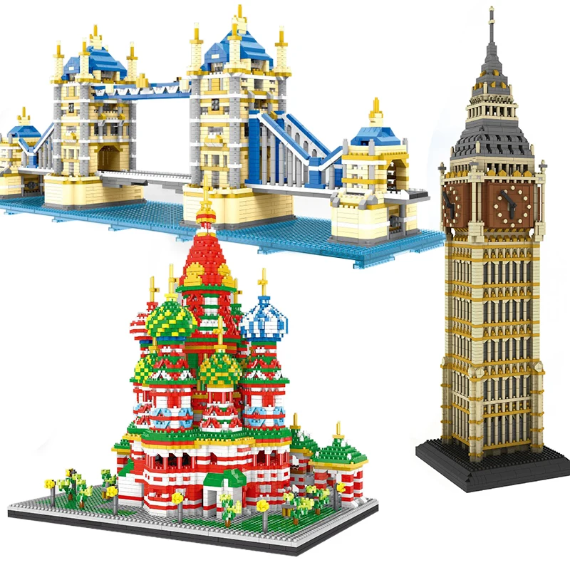 

Diamond NOT Compatible legoed City Architecture Big Ben London Bridge Moscow Vasily Cathedral Tower Model Building Block Toy Set