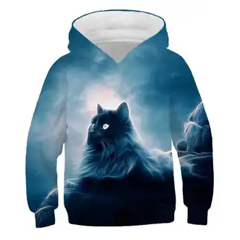 

2020 new boy and girl hooded casual children's sweater spring and autumn long-sleeved pullover cartoon cat Harajuku hooded sweat