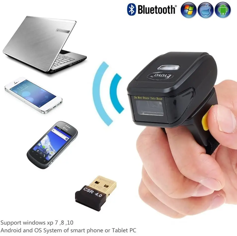 1D Ring Type Bluetooth Wireless Laser Barcode Scanner,Mini Size,Wearable,Portable Barcode Reader Wireless Bluetooth Connections