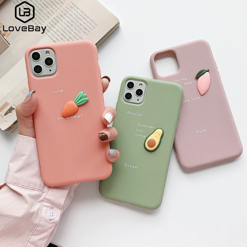 Lovebay 3D Avocad Letters Phone Case For iPhone 11 Pro X XS XR Max 6 6S 7 8 Plus Soft TPU Lovely Silicone Candy Color Back Cover |