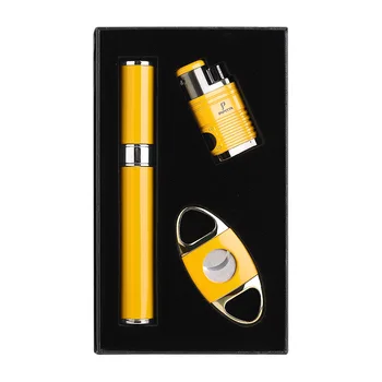 

PIPITA Lighter+Cutter+Cigar Tube Set Windproof Refillable Butane Torch Lighter 4 Jet Flame Cigar Lighters Cigarettes Lighter