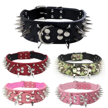 

High Quality Rivet Dog Collar 2" Wide Anti-bite Leather Dog Collars Pitbull Big Dog Collar German Shepherd Mastiff Rottweiler
