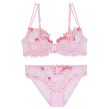 Ультратонкое женское нижнее белье, полый кружевной полностью прозрачный сексуальный вышитый бюстгальтер со стальным кольцом