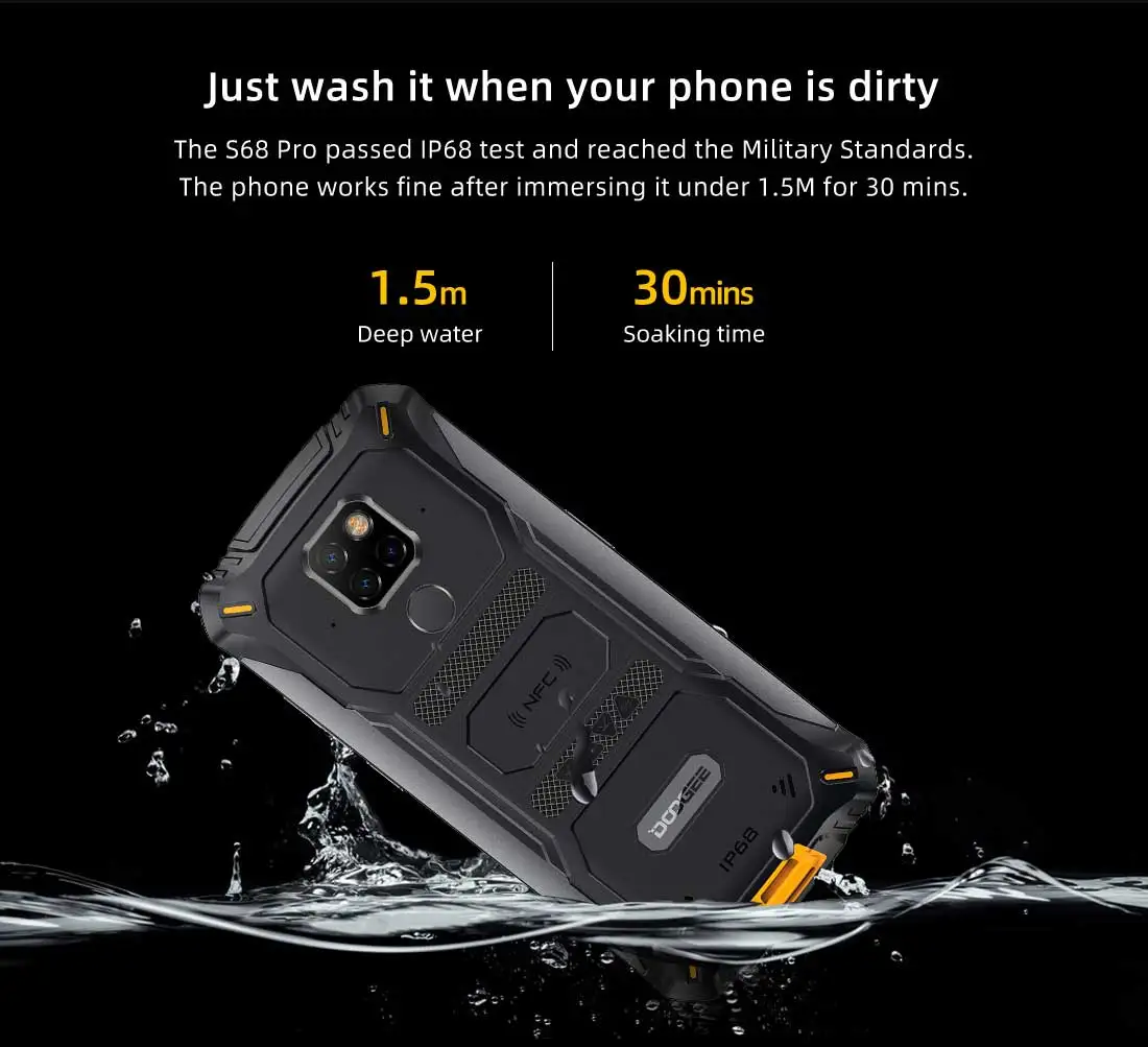 DOOGEE S68 Pro IP68 Waterproof Rugged Phone 6GB 128GB Helio P70 21MP 3 Rear Camera 5.9'' FHD+ 6300mAh 12V/2A Charge Smartphone