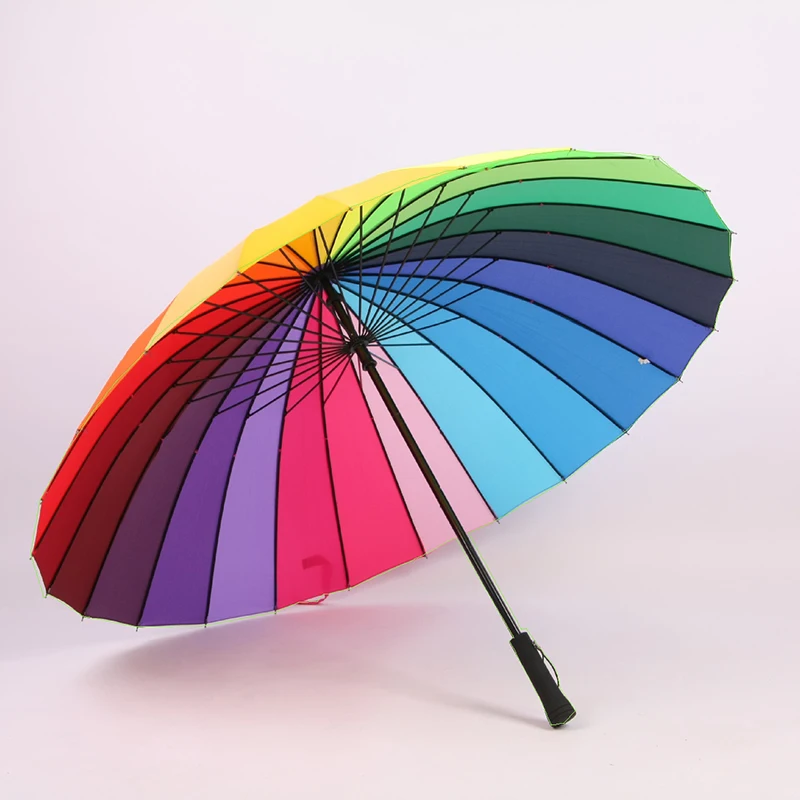 Folding Umbrella Fashionable 24K Rainbow Big Umbrella Windproof Men's Leather Long Samurai Umbrella Women's
